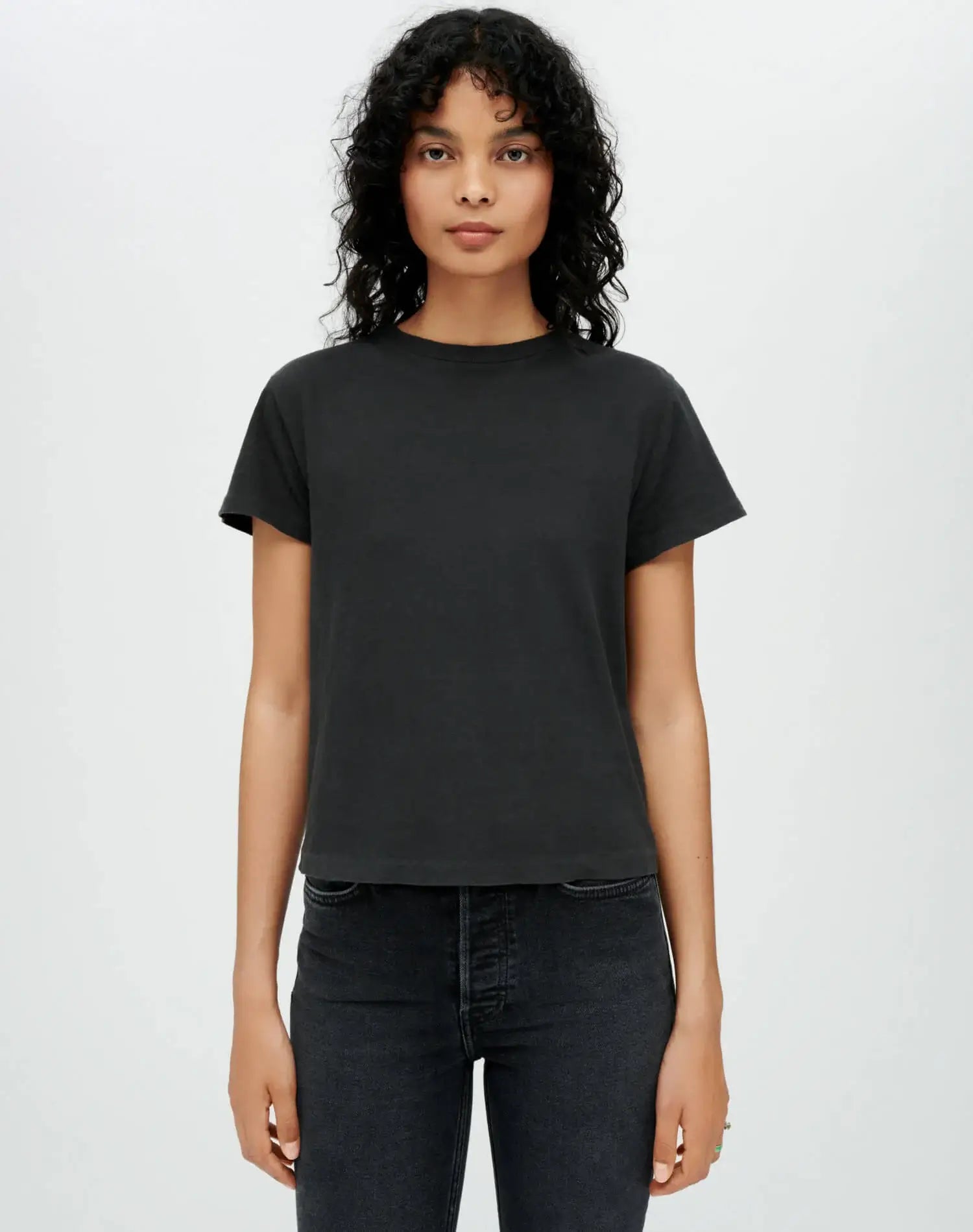 RE/DONE - Classic Tee in Washed Black Front Pockets Side Pockets Patch Pockets