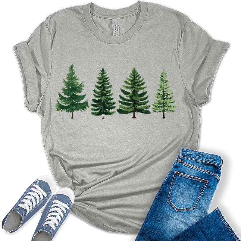 Evergreen Trees Womens Funny Christmas Graphic T-shirt Houndstooth Herringbone Solid