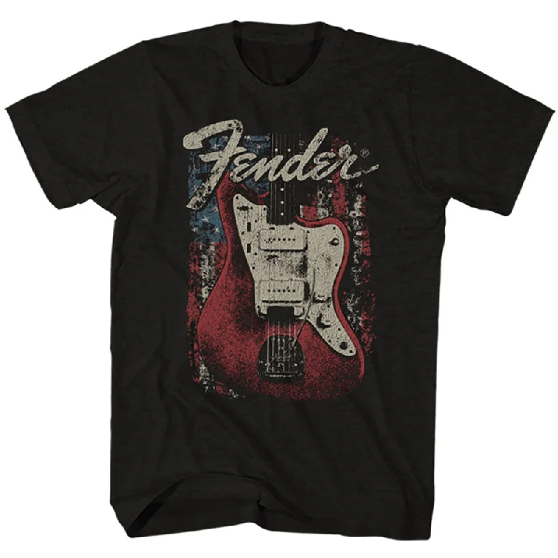 Fender | Official Band T-Shirt | Distressed Guitar Embroidered Appliqued Beaded