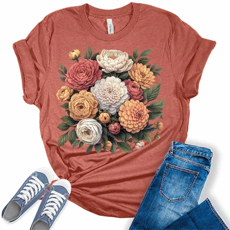 Floral Boho Trendy Summer Womens Graphic Tees Fashionable Trendy Casual