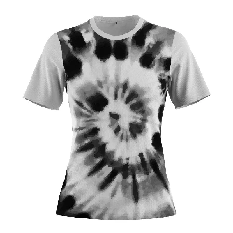 FMR Women's Black&White Tie-dye Short Sleeve T-Shirt Welt Pockets Slit Pockets Flap Pockets