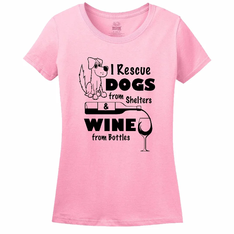 I Rescue Dogs From Shelters & Wine From Bottles Women's T-Shirt Print Jacquard Patchwork