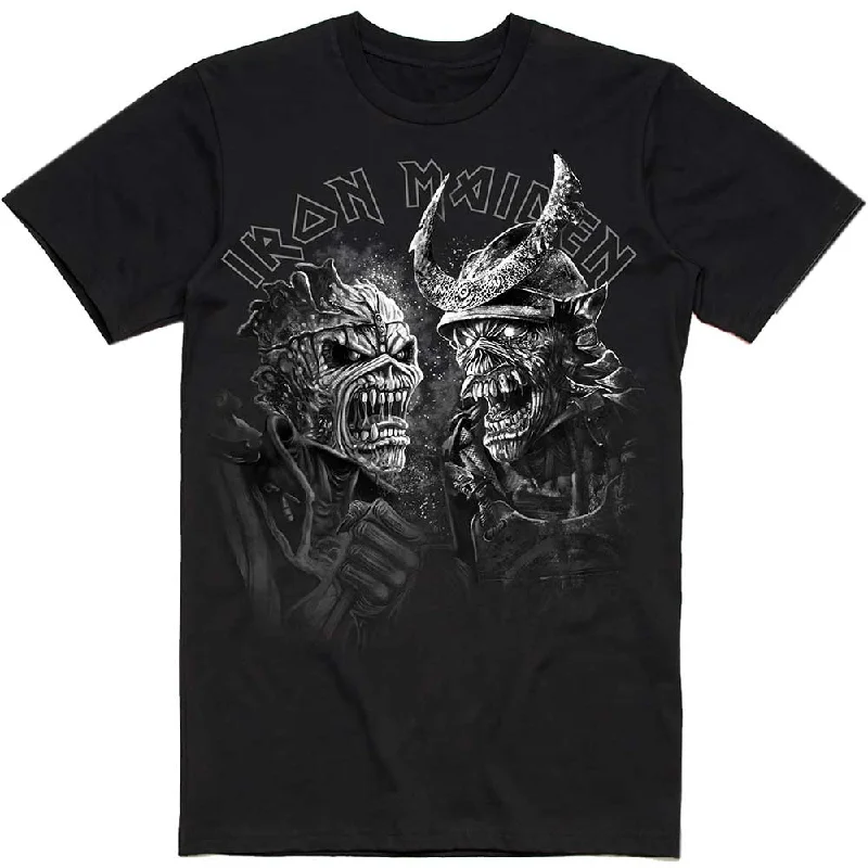 Iron Maiden | Official Band T-shirt | Senjutsu Large Grayscale Heads Zippered Front Buttoned Front Snap Front