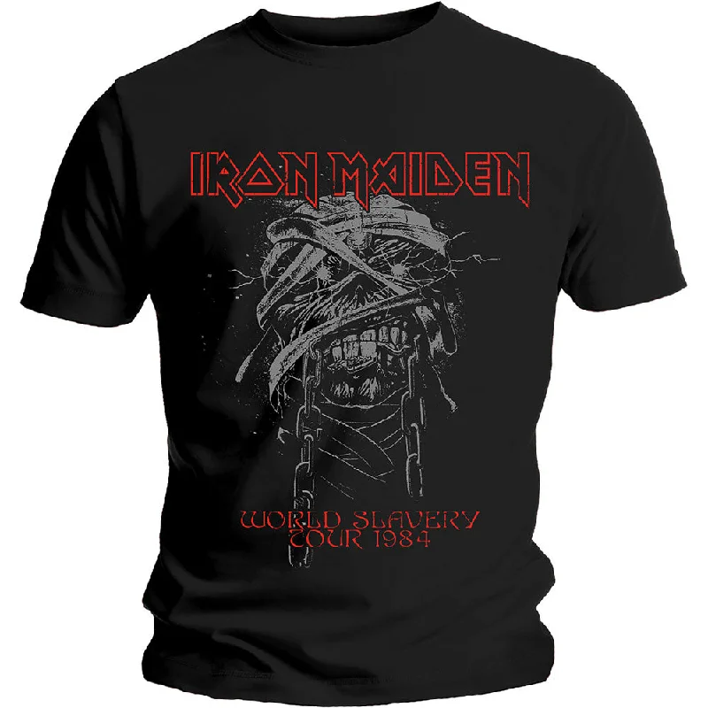 Iron Maiden | Official Band T-Shirt | World Slavery 1984 Tour Silk Blend Satin Velvet