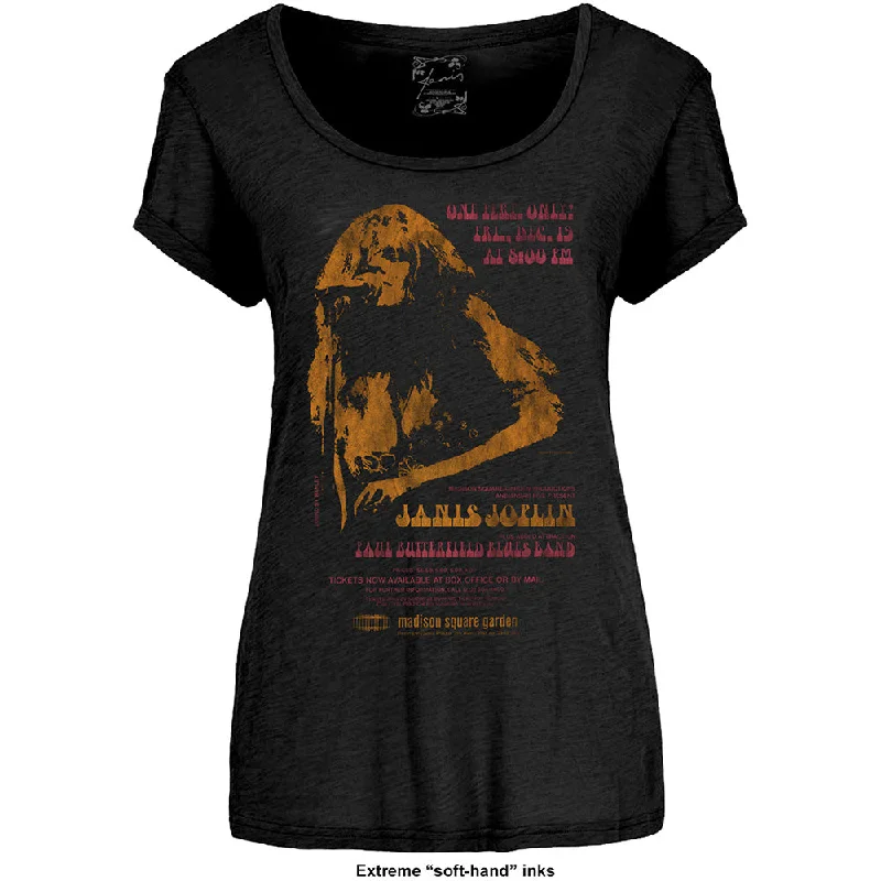 Janis Joplin Ladies Fashion T-Shirt: Madison Square Garden with Soft Hand Inks Seamless Knitted Crochet