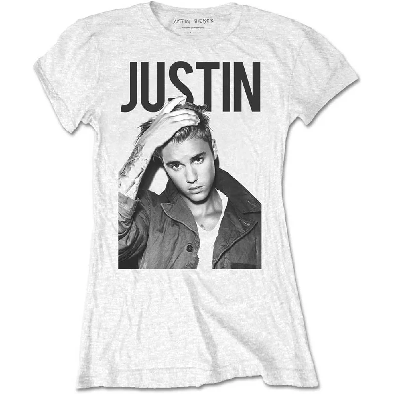 Justin Bieber Ladies T-Shirt: Bold Ribbed Striped Patterned