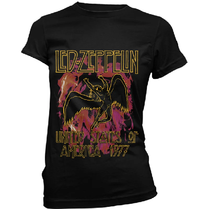 Led Zeppelin Ladies T-Shirt: Flames Rayon Velvet Corduroy