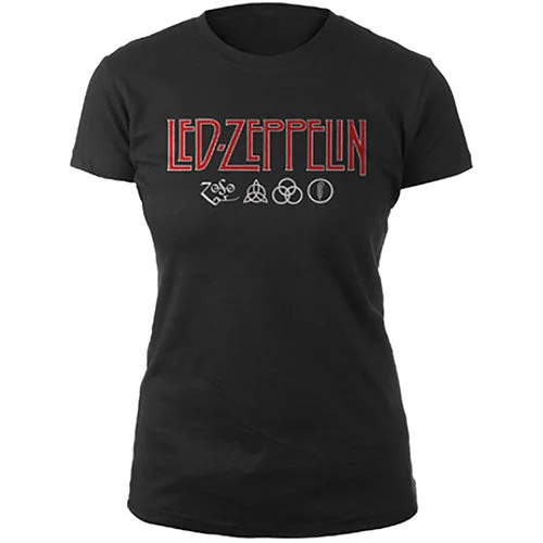 Led Zeppelin Ladies T-Shirt: Logo & Symbols Seamless Knitted Crochet