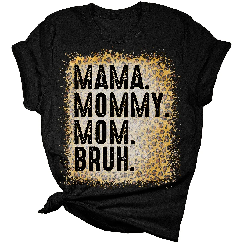 Mama Mommy Mom Bruh Shirt Women's Print  Leopard Bleach Mom T-Shirt Hooded Caped Shawl Collar