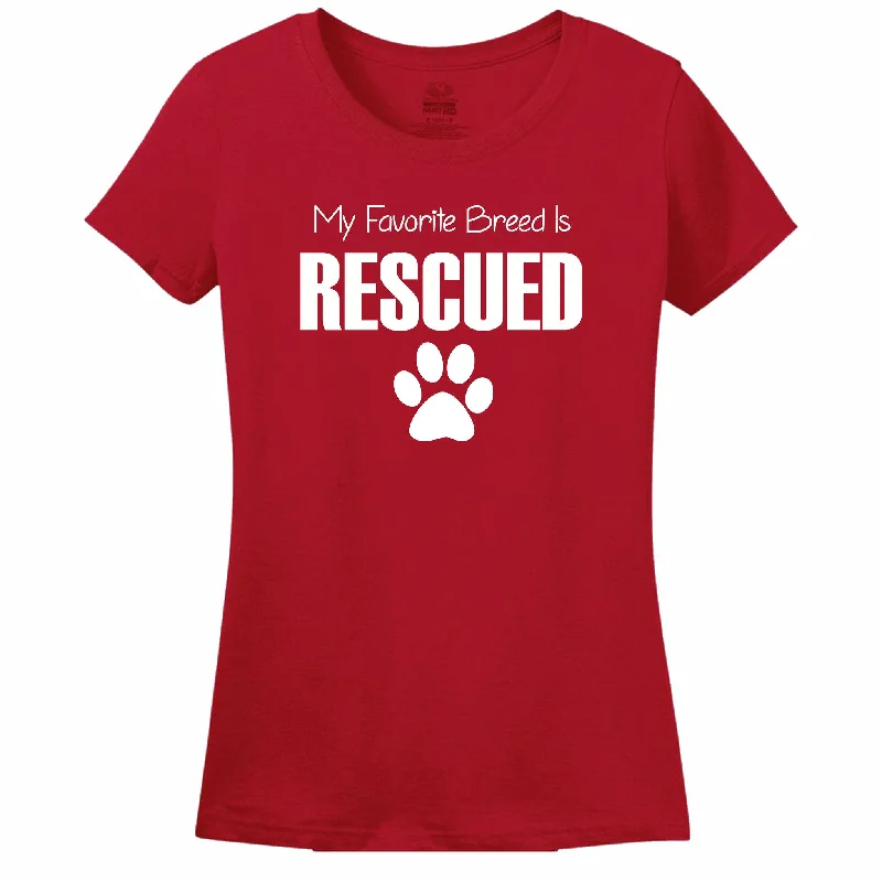 My Favorite Breed Is Rescued Women's T-Shirt Polka Dot Checkered Tartan