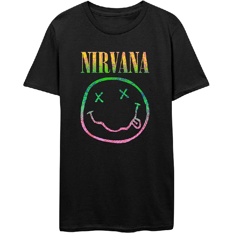 Nirvana | Official Band T-Shirt | Sorbet Ray Happy Face Oversized T-Shirt Spandex breathable