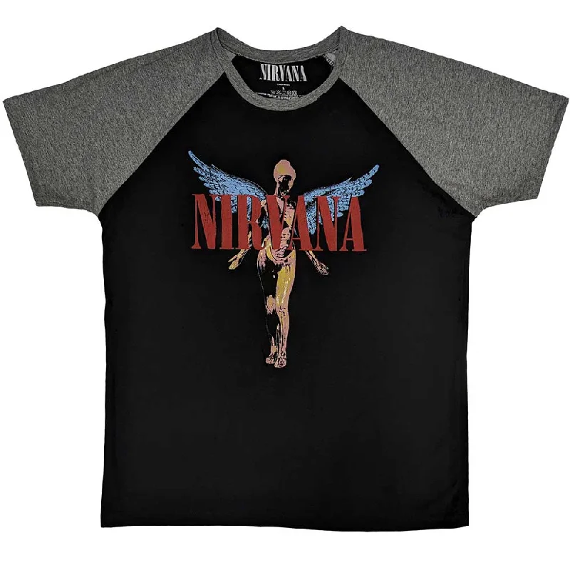 Nirvana | Official Band Raglan T-Shirt | Angelic Graphic Embroidered Appliqued