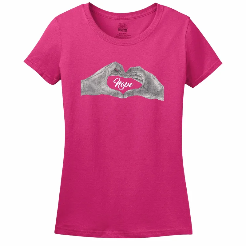 Nope Heart Women's T-Shirt Denim Fabric Leather Fabric Suede Fabric