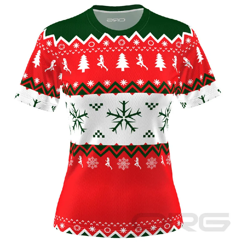 FMR Ugly Christmas Sweater Women's Short Sleeve Performance T-Shirt Seamless Knitted Crochet