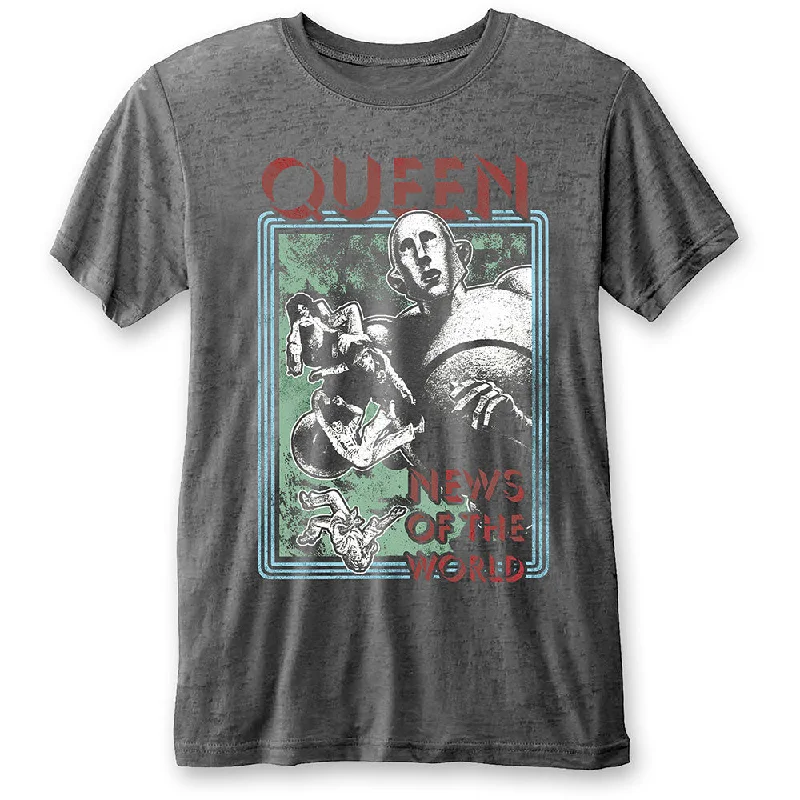 Queen | Official Band T-Shirt | News of the World (Burn Out) Iron Safe Non-Iron Wrinkle Free