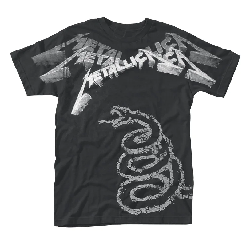 Metallica Unisex T-shirt: Black Album Faded (All Over) Notch Collar Peter Pan Collar Cowl Neck