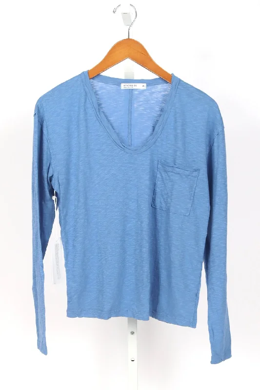 Supima Slub L/S Loose Pocket Tee - Club Blue Cashmere Blend Cotton Blend Poly Blend