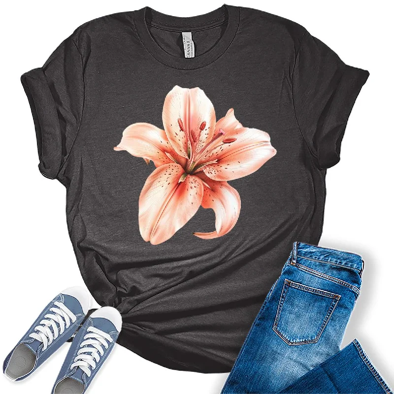 Women's Lily T-Shirt Cute Floral Trendy Graphic Tees Short Sleeve Casual Summer Tops Fitted T-Shirt Seamless Stretchy