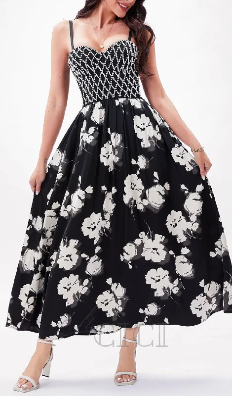 BLACK BEAD FLORAL MAXI DRESS Chic Sleeveless Maxi Dress