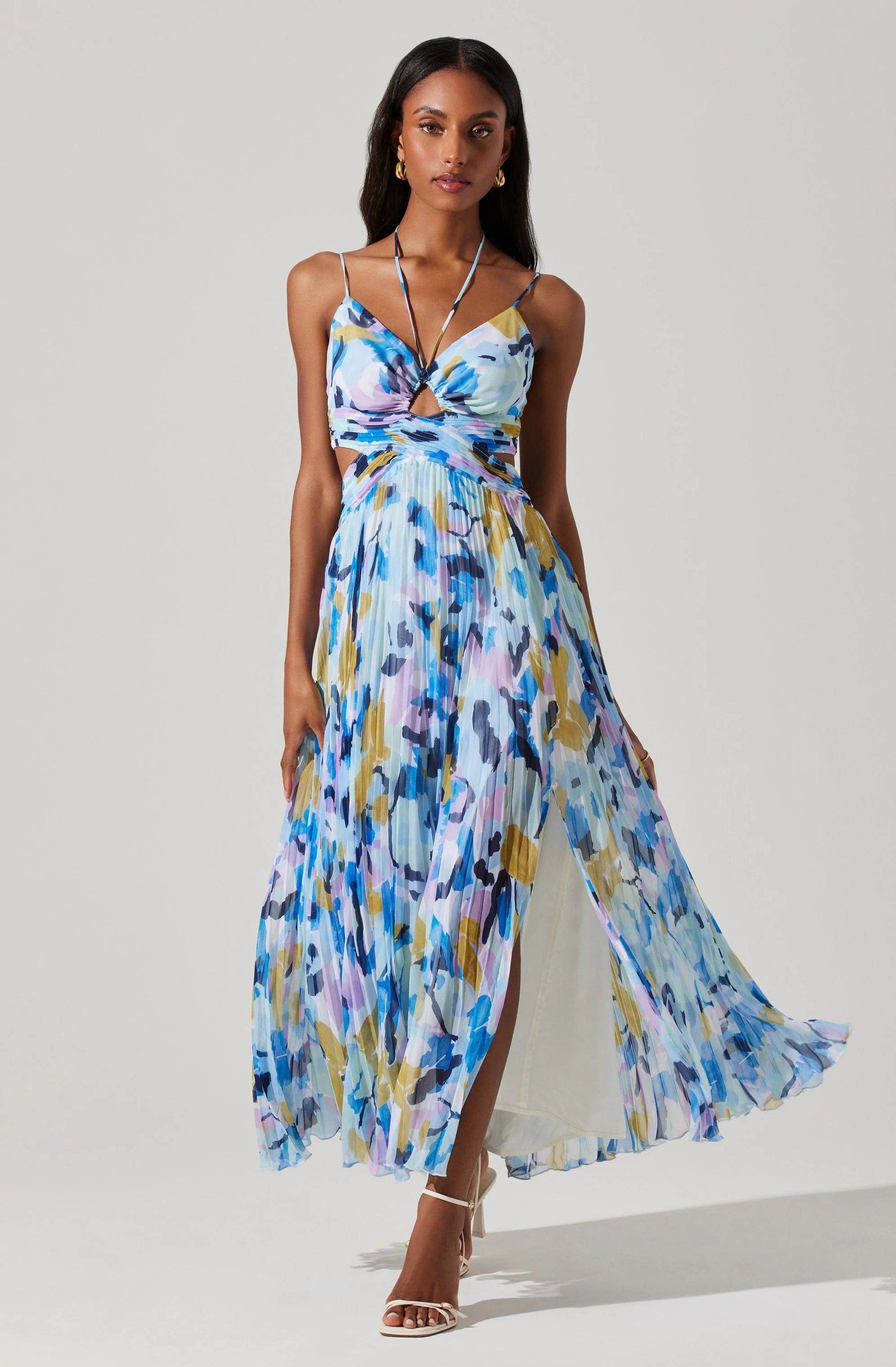 Aquata Floral Pleated Maxi Dress Stylish Pleated A-Line Maxi Dress