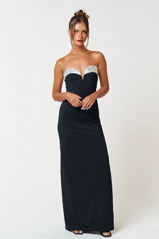 Long Strapless Maxi Dress Comfortable Maxi Dress with Slits