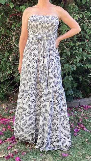 Kala Tropical Print Smocked Maxi Dress Trendy Maxi Dress with Bow