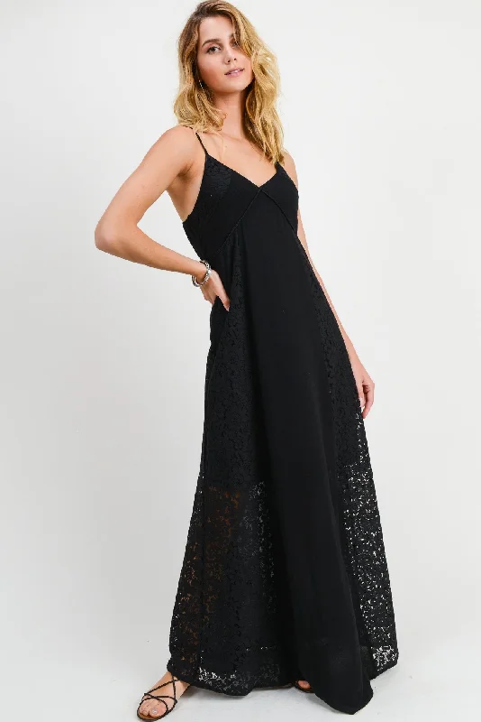 Long Spaghetti Strap Lace Maxi Dress Trendy Satin Maxi Dress