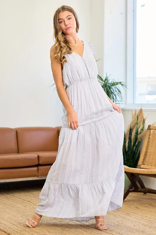 Sleeveless Surplice Tiered Maxi Dress Trendy Fit-and-Flare Maxi Dress