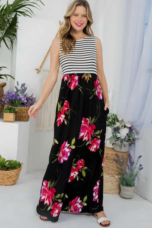 Floral Mix Tank Maxi Dress Fashionable Chiffon Maxi Dress