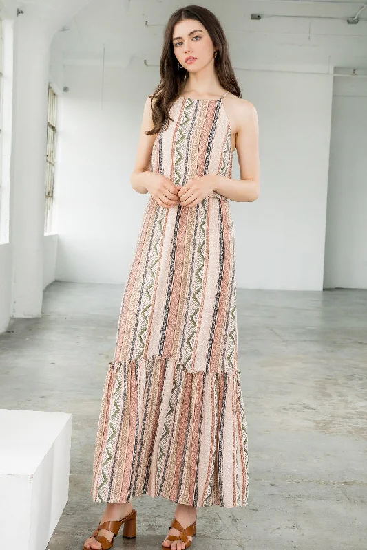 Halter Print Maxi Dress Cozy Wrap Maxi Dress