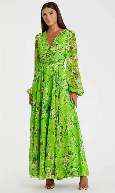 Ieena Duggal 56013 - Floral Printed Deep V-Neck Maxi Dress Cozy Cold-Shoulder Maxi Dress