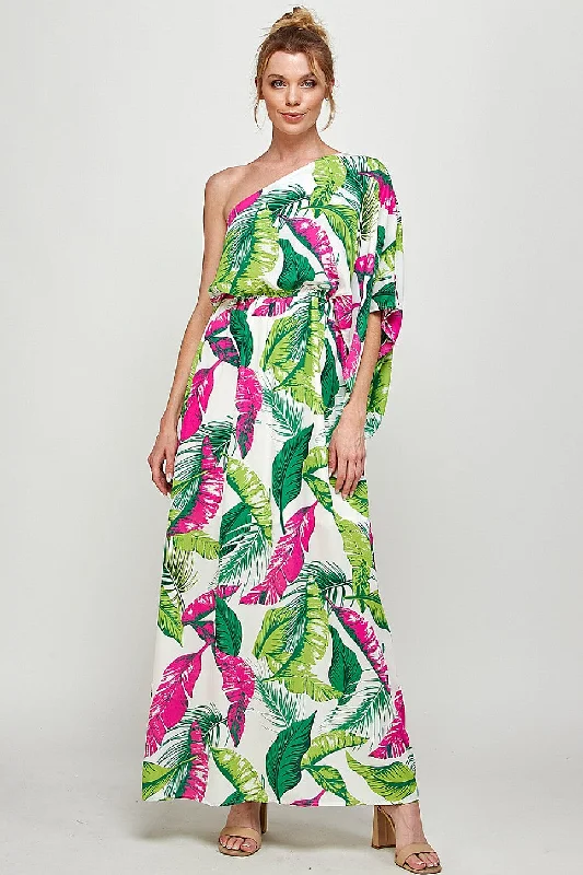 Long One Shoulder Printed Maxi Dress Comfortable Bohemian Maxi Dress