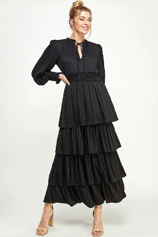 Long Sleeve Tiered Maxi Dress Comfortable Casual Maxi Dress