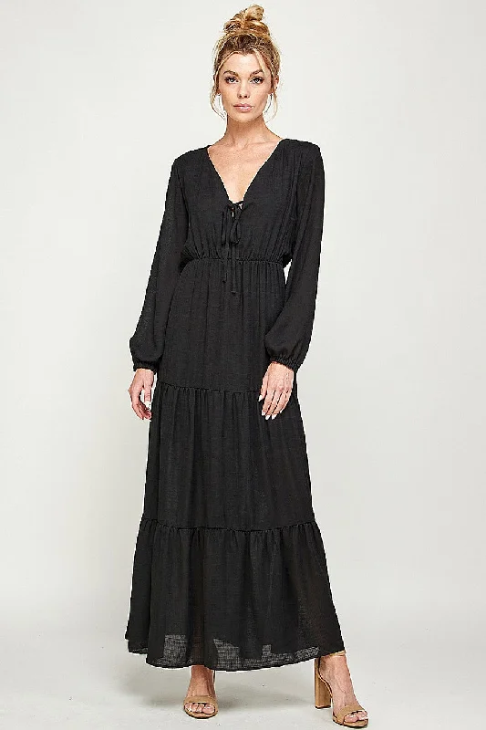 Long Sleeve V Neck Maxi Dress Stylish Empire Waist Maxi Dress