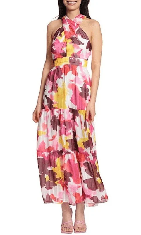 Maggy London G5234M - Printed Crisscross Halter Maxi Dress Trendy Printed Maxi Dress