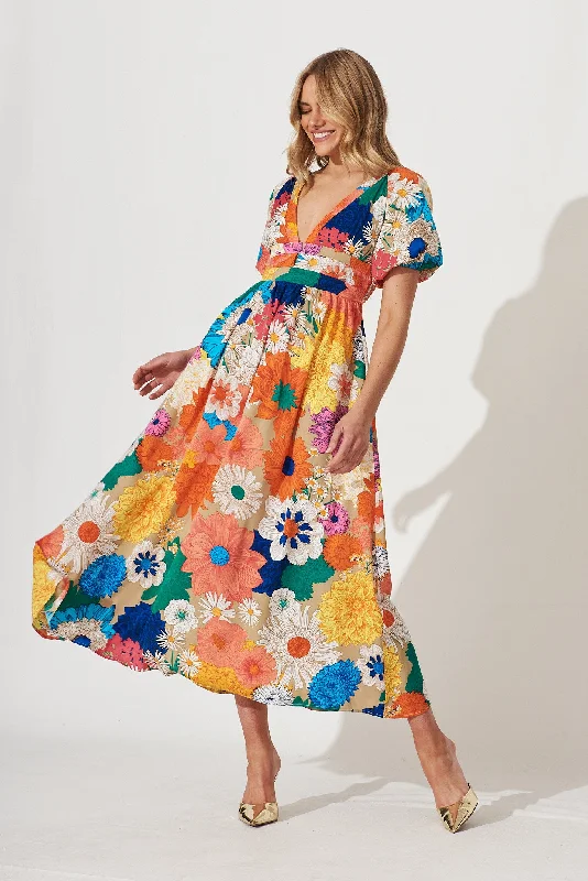 Mel Maxi Dress In Bright Multi Floral Stylish Empire Waist Maxi Dress