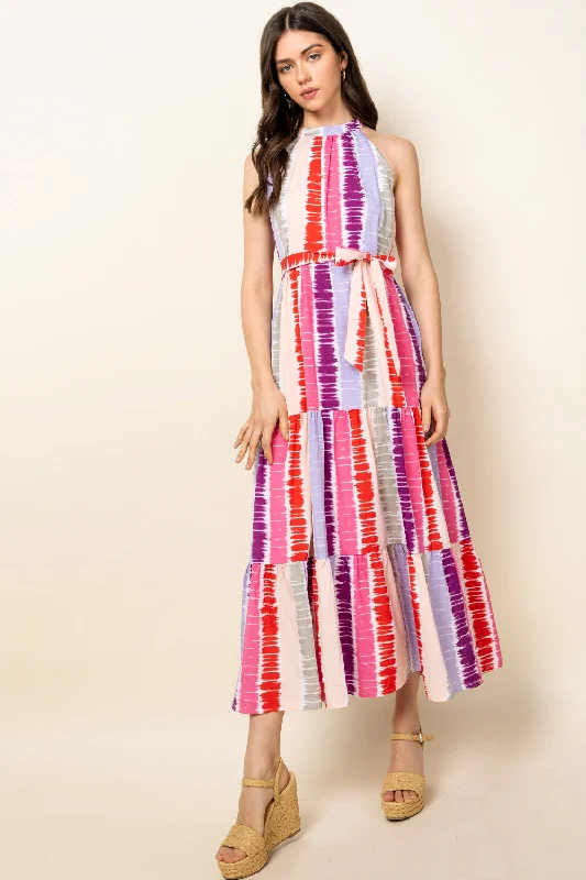 Tie Dye Tiered Maxi Dress Trendy A-Line Maxi Dress