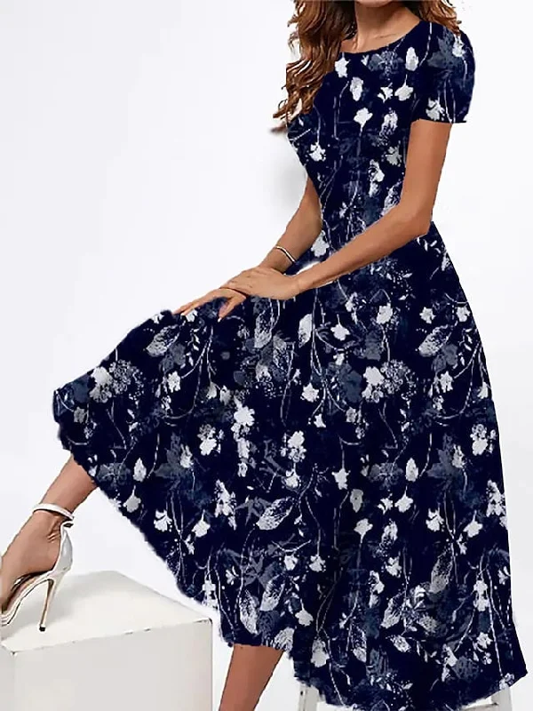 Women's Long Dress Maxi Dress Summer Dress Print Dress Graphic Floral Color Block Modern Casual Daily Holiday Vacation Pocket Print Short Sleeve Crew Neck Dress Slim White Pink Dark Pink Summer Spring Trendy Button Front Maxi Dress