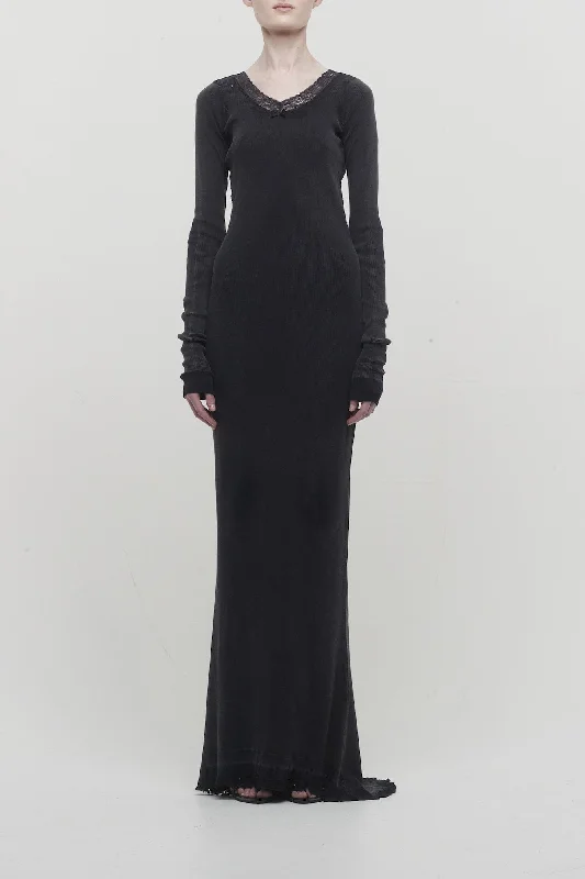 Balenciaga Long Sleeve Lingerie Maxi Dress Elegant Maxi Dress with Pockets