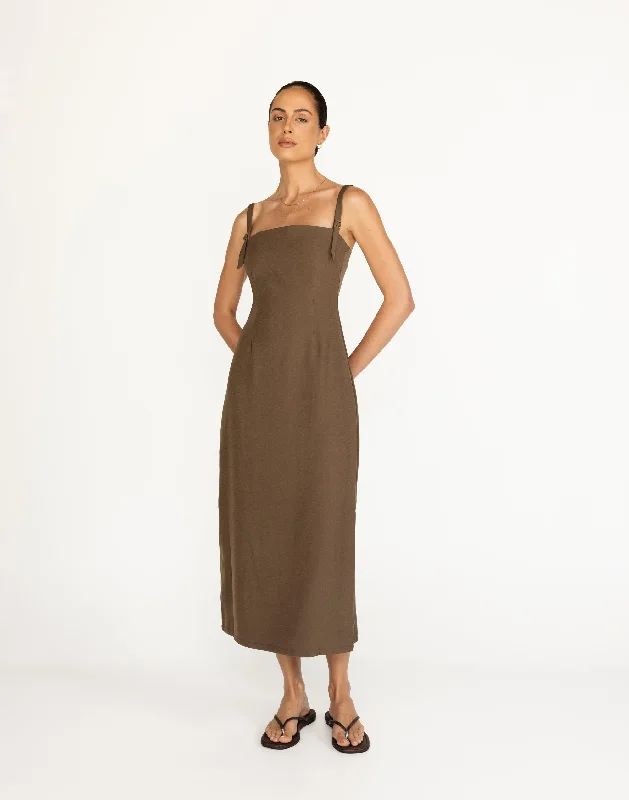 Dominique Maxi Dress (Coffee) Comfortable Fitted Maxi Dress