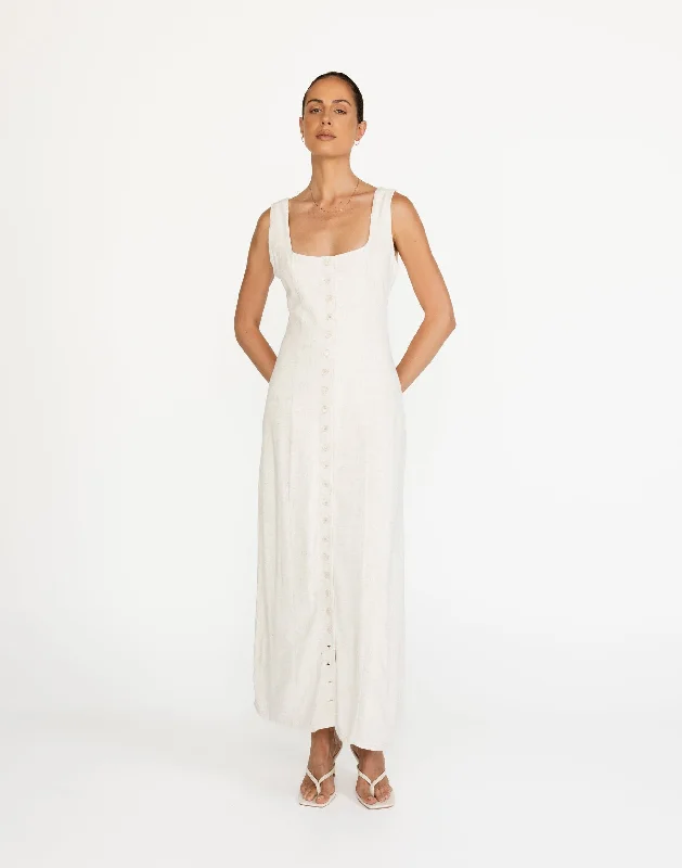 Joni Maxi Dress (Oat) Stylish One-Shoulder Maxi Dress