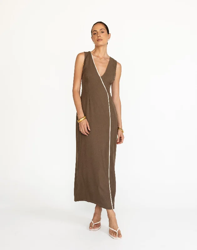 Luiza Maxi Dress (Coffee) Comfortable Maxi Dress with Slits