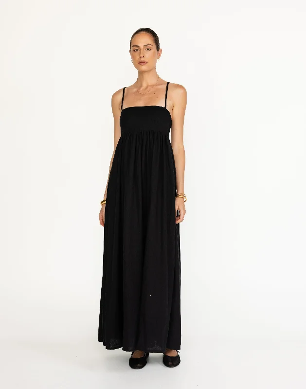 Tarsha Maxi Dress (Black) Elegant Lace-Up Maxi Dress