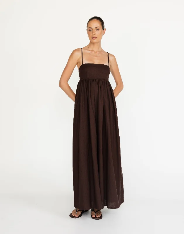 Tarsha Maxi Dress (Chocolate) Trendy Satin Maxi Dress