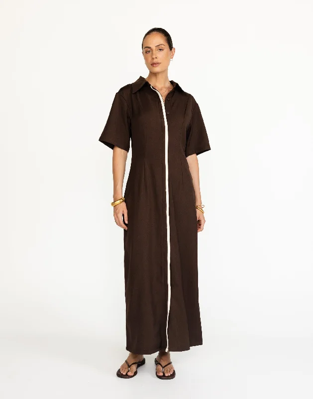 Vero Maxi Dress (Chocolate) Trendy Maxi Dress with Lace