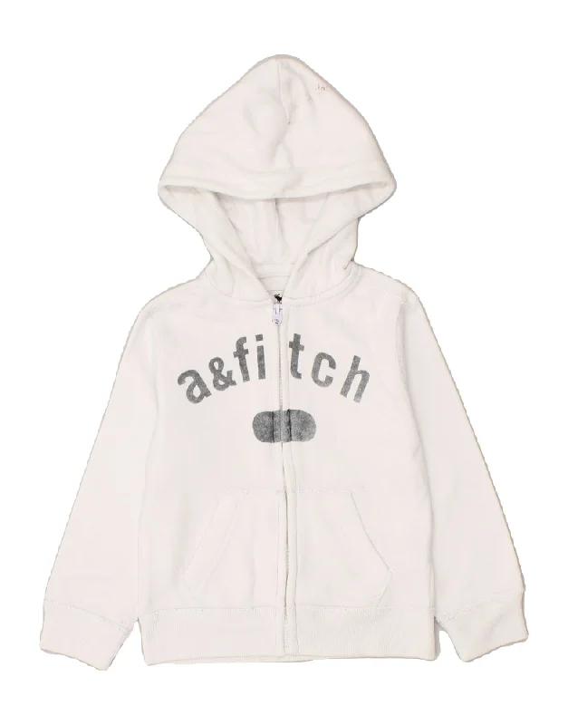 ABERCROMBIE & FITCH Boys Graphic Zip Hoodie Sweater 3-4 Years White Cotton Hoodie with Hem Fringe Bohemian Relaxed