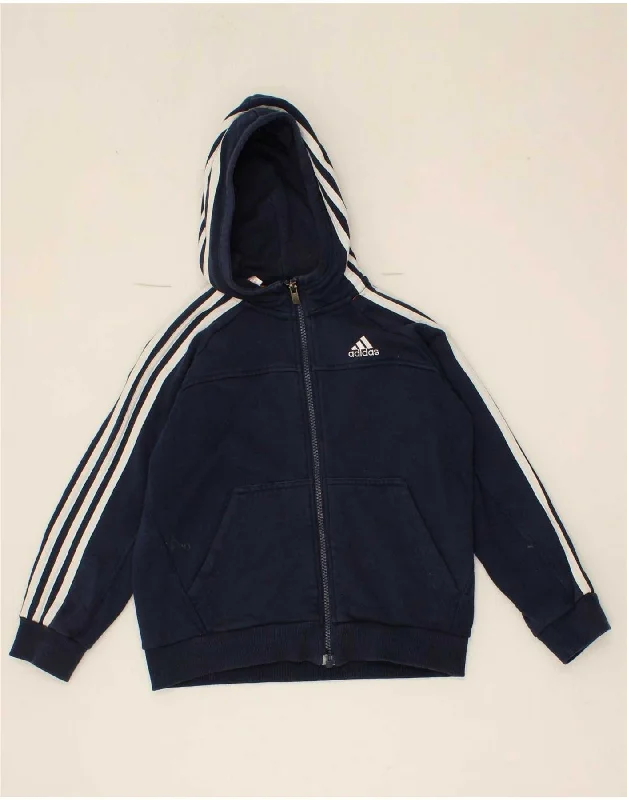 ADIDAS Boys Zip Hoodie Sweater 7-8 Years Navy Blue Cotton Hoodie with Rolled Sleeves Casual Relaxed