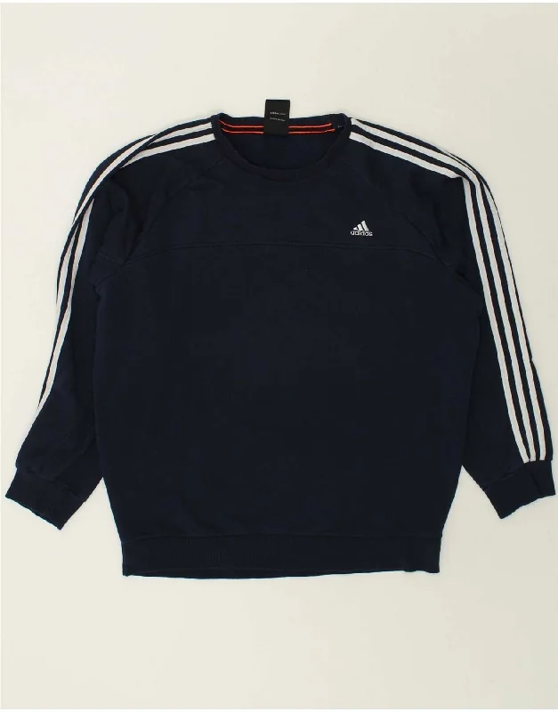 ADIDAS Mens Sweatshirt Jumper XL Navy Blue Hoodie with Hem Ribbing Snug Secure