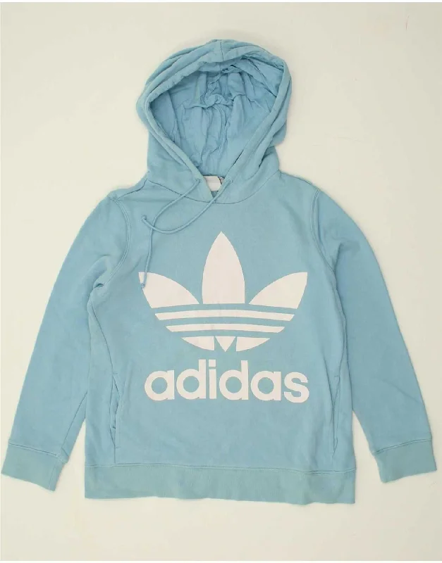 ADIDAS Womens Graphic Hoodie Jumper UK 12 Medium Blue Cotton Hoodie with Magnetic Closure Innovative Modern