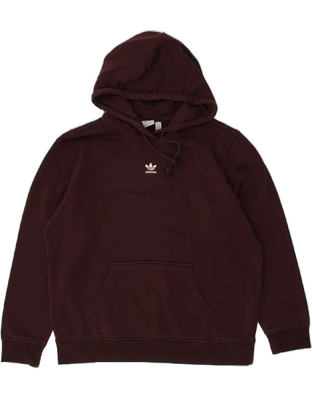 ADIDAS Womens Hoodie Jumper UK 16 Large Maroon Cotton Hoodie with V-Neck Classic Versatile